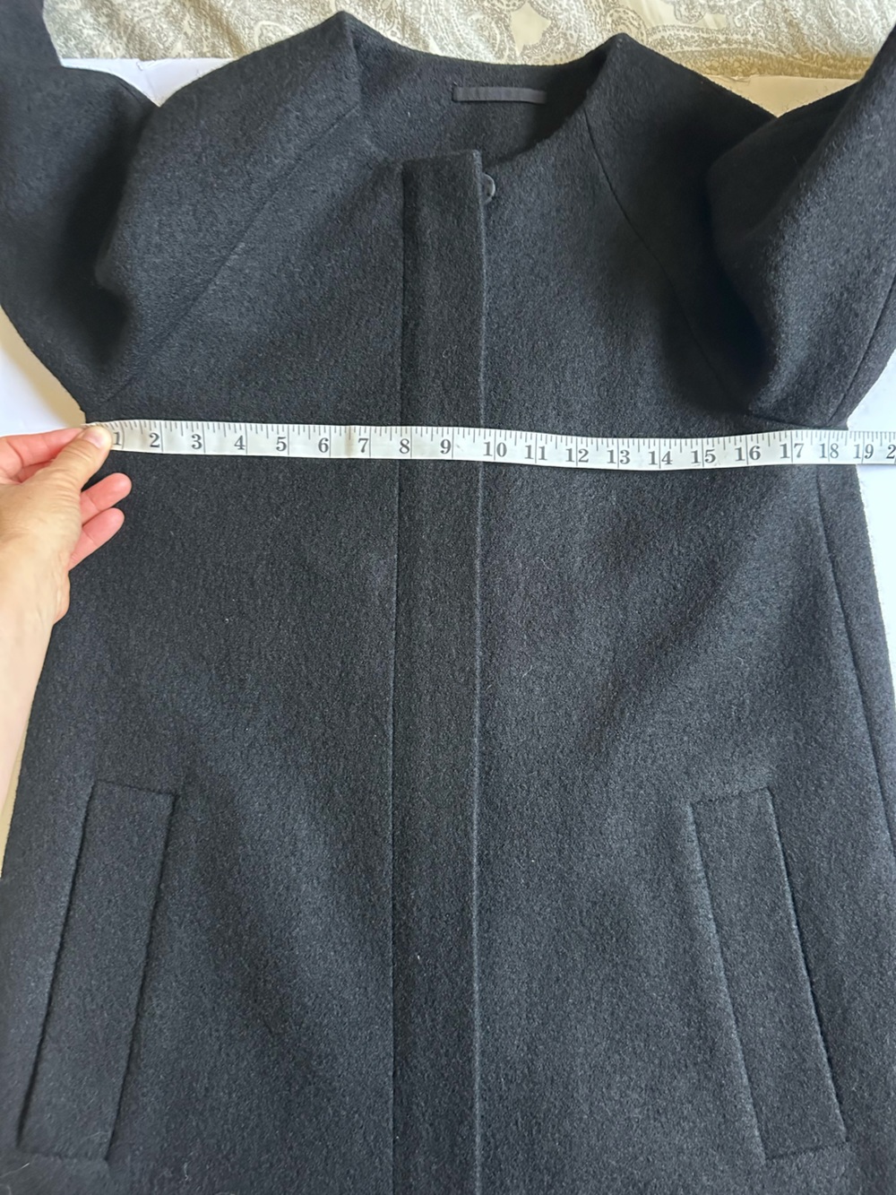 COS Women’s Black 100% Wool Collarless A-Line Hidden Zip Front Coat- Size 2 - Picture 6 of 14